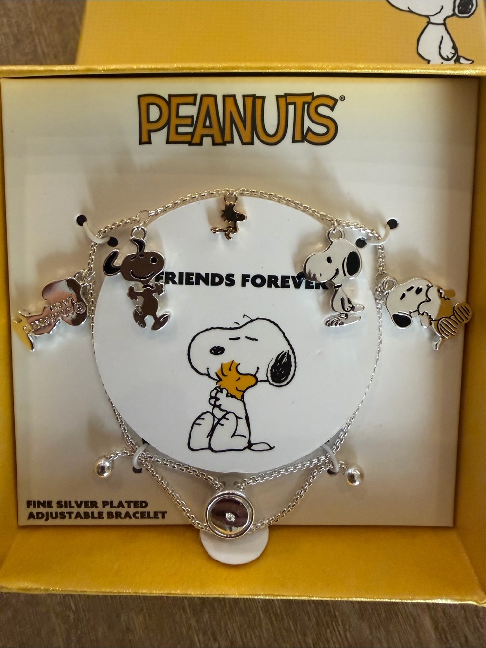 Peanuts Silver Snoopy & Woodstock Charm Bracelet in Yellow Gift Box - Picture 2 of 2